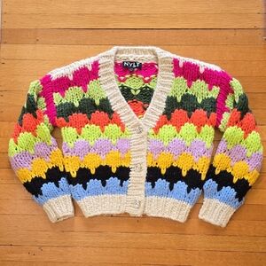 NWOT, NVLT, Button Front Chunky Cropped Cardigan, Multicolor, Women's XS